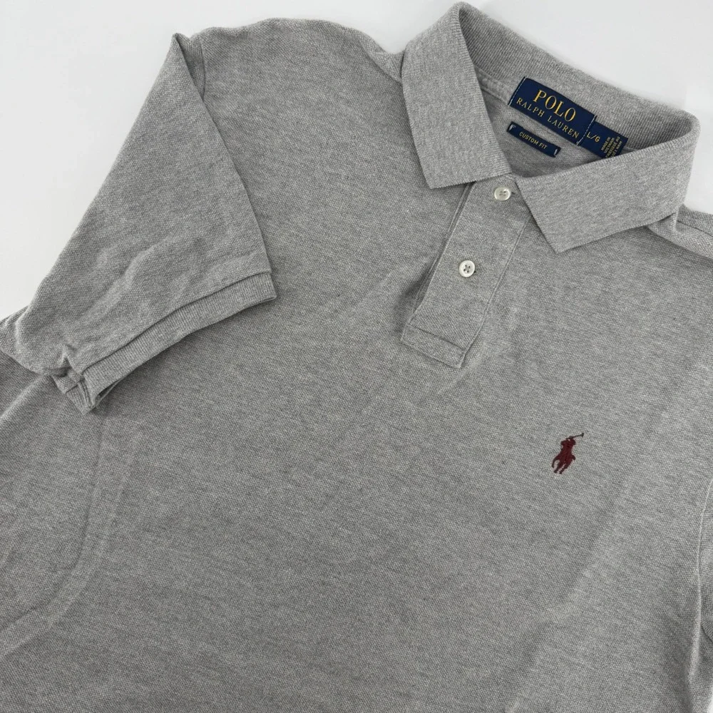 Polo Ralph Lauren Polo Shirt Mens Large Gray Custom Fit Short Sleeve Mesh Cotton